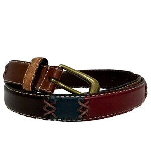 Relic Womens Belt Sz M Leather Multicolor Patchwork Boho Contrast-Stitch Earthy